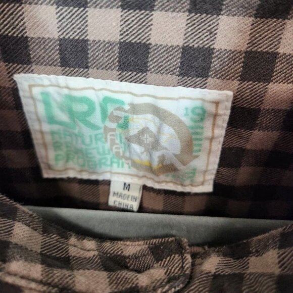 LRG Woven Men's Gingham Check‎ Button Down in Black and Tan - Size Medium - Picture 4 of 7